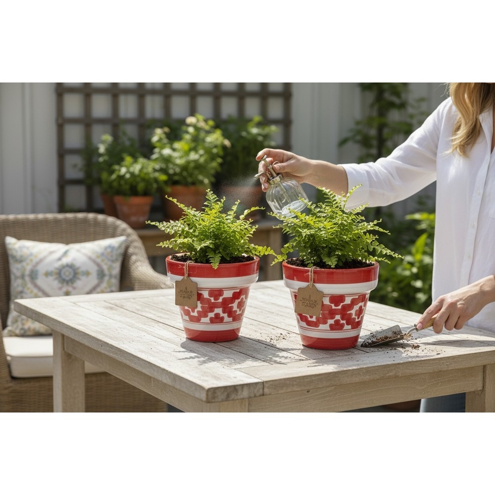Padilla Padilla Flower Pot Planter‎ Small Red White Brand New Hand Painted Spain